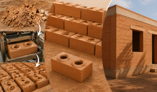 Briques de terre compressées stabilisées BTCS pour construction écologique