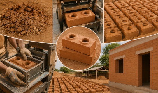 Fabrication artisanale de briques BTCS pour maisons et chantiers