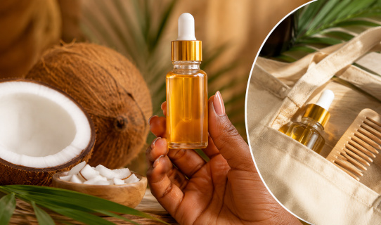 Huile de coco naturelle en flacon pipette 50 ml pour soins beauté