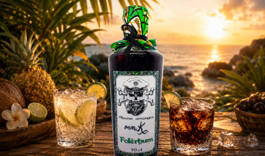 Rhum arrangé artisanal utilisé en cocktail avec tonic ou eau gazeuse