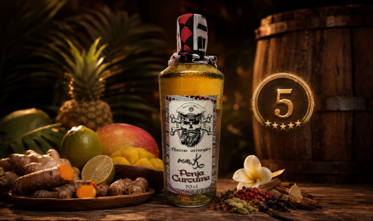 Rhum arrangé artisanal premium aux fruits et épices fabriqué au Cameroun par remK